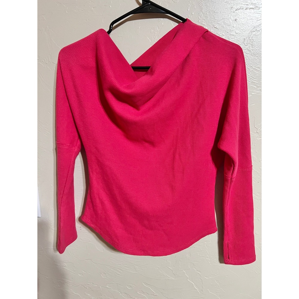 We The Free Free People Raspberry Pink Waffle Knit Cowl Neck Thermal Top Small